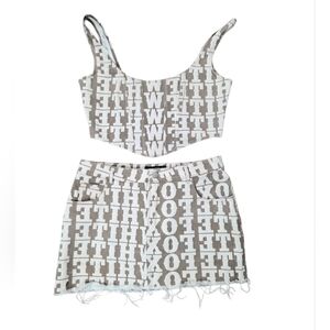 White Fox Boutique Tan and White Skirt Set
